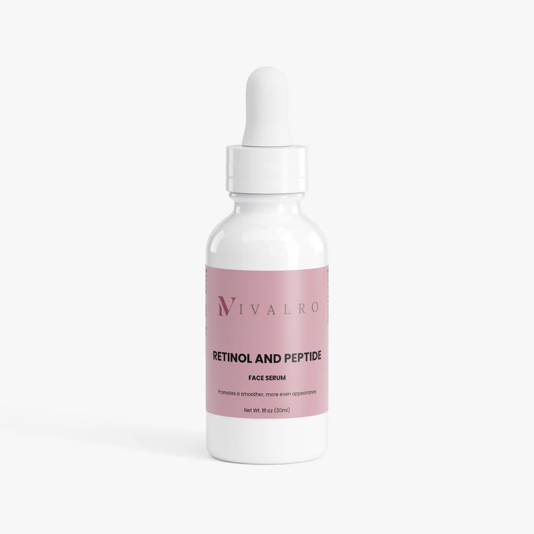 Sérum Facial de Retinol y Péptidos de Ivalro: frasco de cristal visto de frente