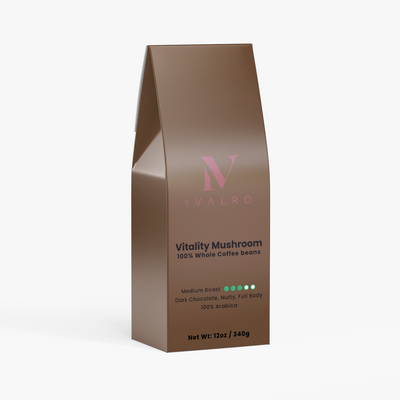 Café con Setas Vitality (Tueste Medio) de Ivalro: bolsa vista de frente