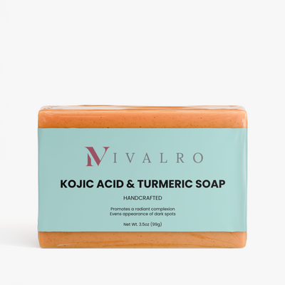 Ivalro Kojic Acid & Turmeric Soap: bar with its wrapper, front view