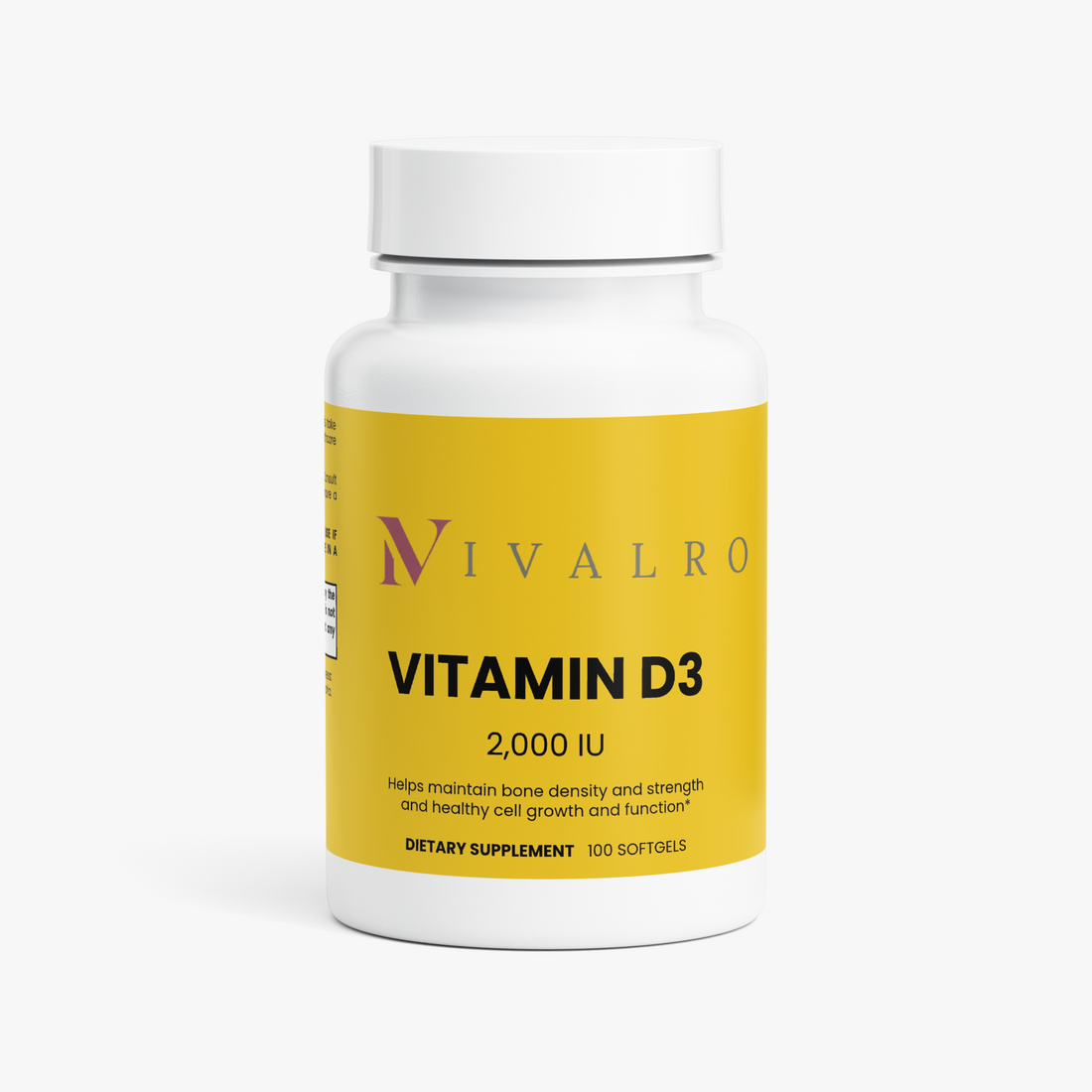 Vitamina D3 2.000 UI de Ivalro: bote visto de frente