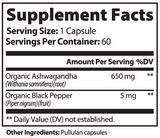 Ashwagandha de Ivalro: tabla de información nutricional