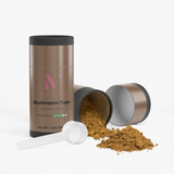 Café Instantáneo con Setas (Tueste Medio) de Ivalro: lata abierta y tumbada, con el polvo