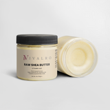 Ivalro Raw Shea Butter: open jar from the side, beside its lid