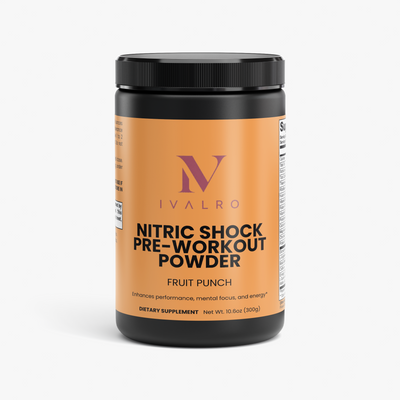 Nitric Shock Pre-Entreno (Ponche de Frutas) de Ivalro: bote visto de frente