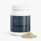 Aislado de Whey Advanced 100% (Vainilla) de Ivalro: bote con el polvo al lado