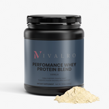 Proteína Whey Performance (Vainilla) de Ivalro: bote con el polvo al lado