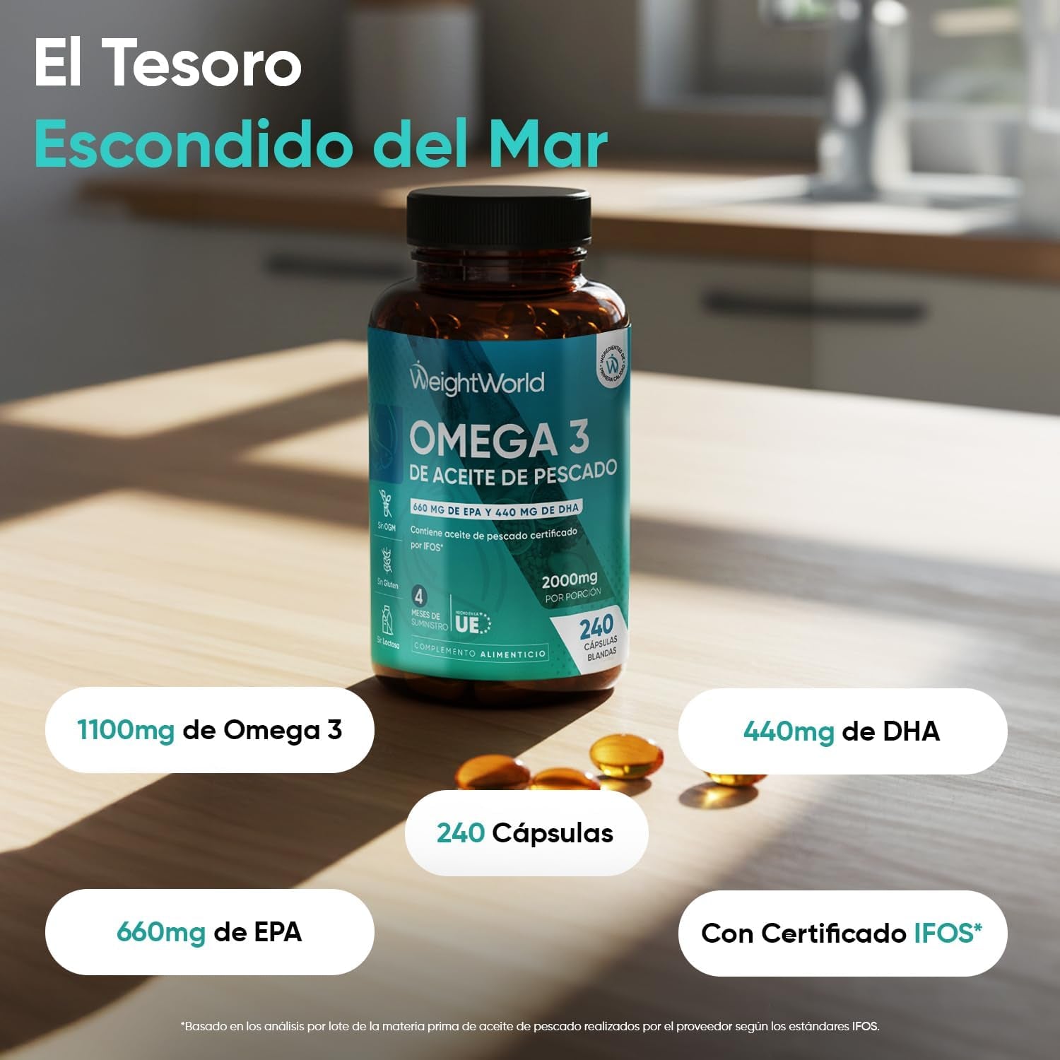 Omega 3 2000Mg - 240 Perlas Aceite Pescado IFOS* (660Mg EPA + 440Mg DHA)
