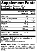 Péptidos de Colágeno de Pasto (Chocolate) de Ivalro: tabla de información nutricional
