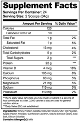 Aislado de Whey Advanced 100% (Vainilla) de Ivalro: tabla de información nutricional