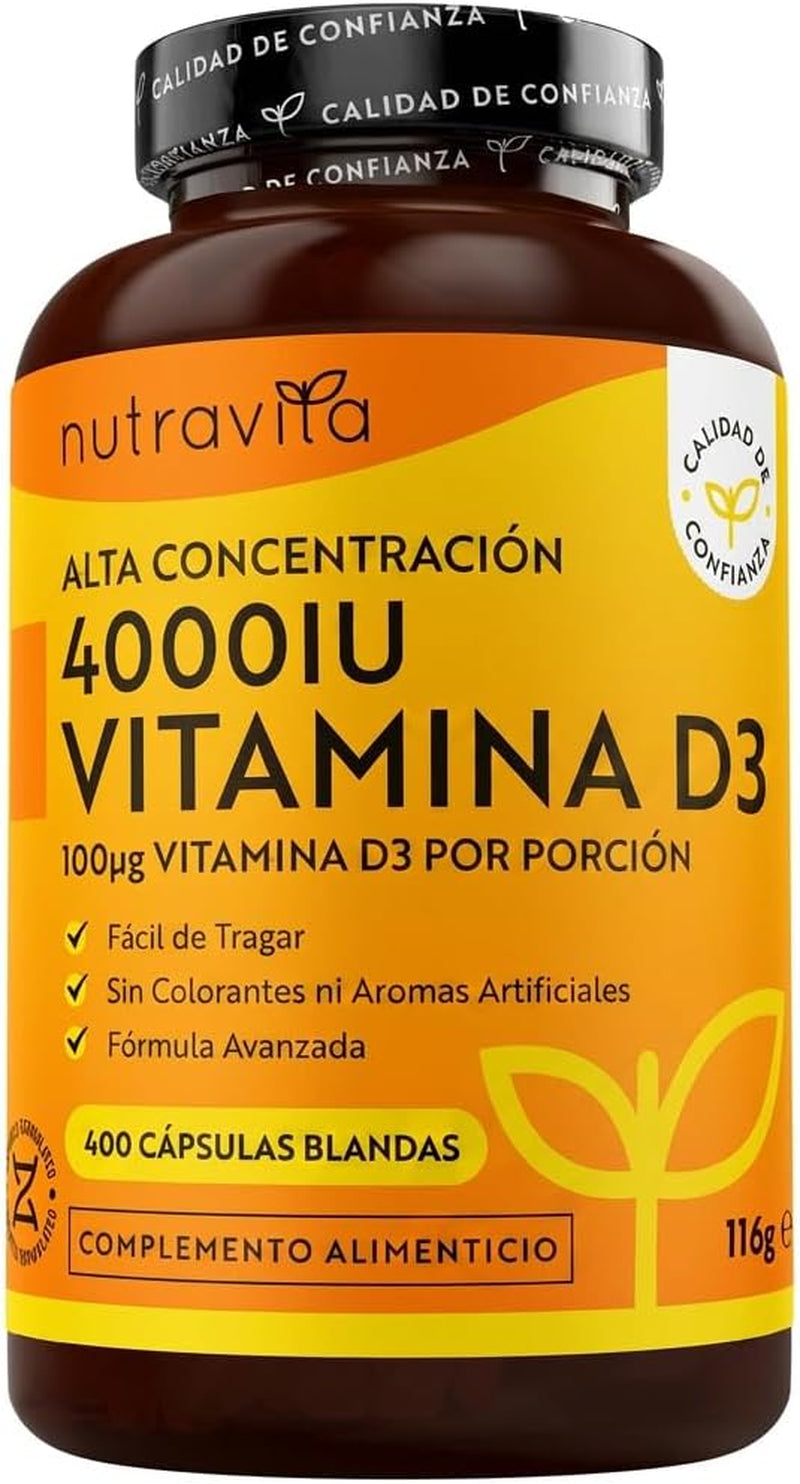 Nutravita Vitamina D3 4000 UI Con 400 Comprimidos Softgel De Alta Dosis
