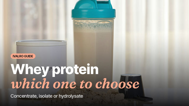 Whey protein tub, shaker and scoop, cover of the whey protein guide